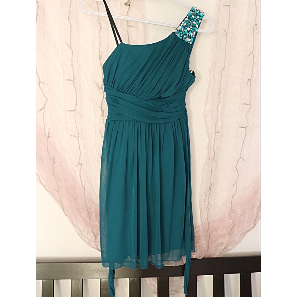 Teal Jeweled One Shoulder Dress